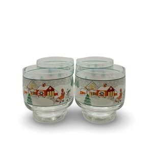 SET of FOUR Sango Vintage Silent Night 10‎ oz Juice Glasses Christmas Holidays
